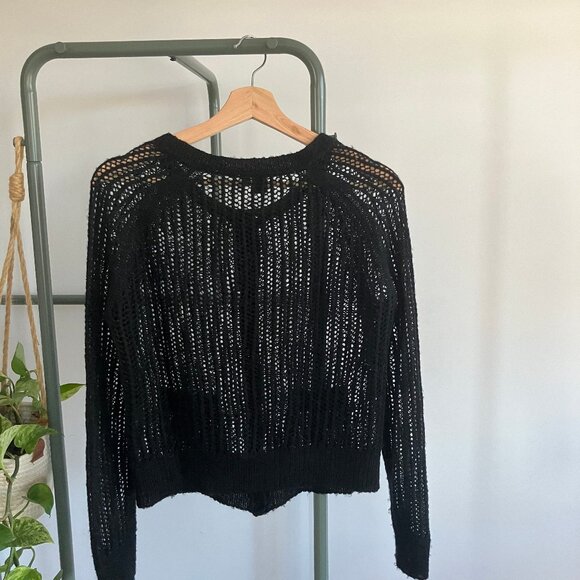 Black crochet cropped cardigan with shimmer detail and bold gold buttons - Picture 2 of 8